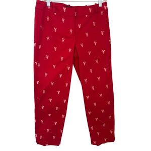 Talbots Size 4 Red Pink Lobster Embroidered Ankle Length Chino Pants Preppy